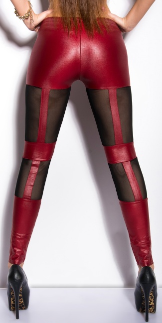 Sexy KouCla wetlook-leggings with studs Bordeaux